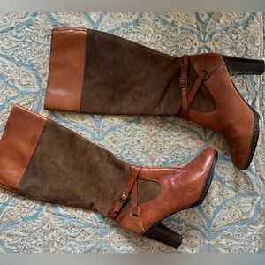 Ralph Lauren Vintage Wine Mom Boho Two-Tone Brown Leather & Suede Knee Boots 7